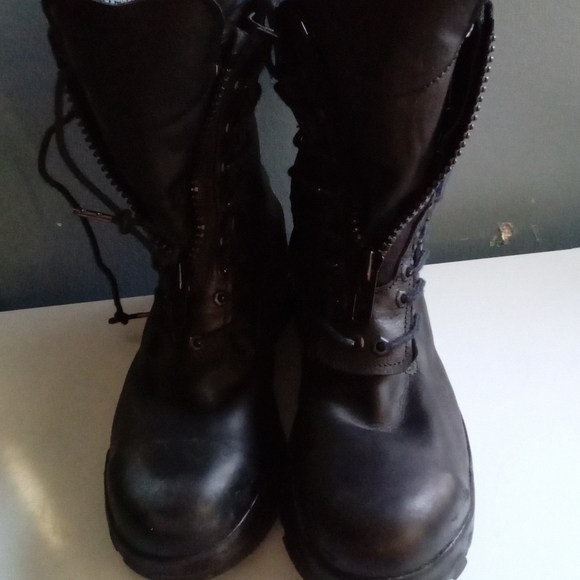 Black Leather Combat Boots Side Zip Lace Up Chunky Sole Work Military Style Mens main image 12